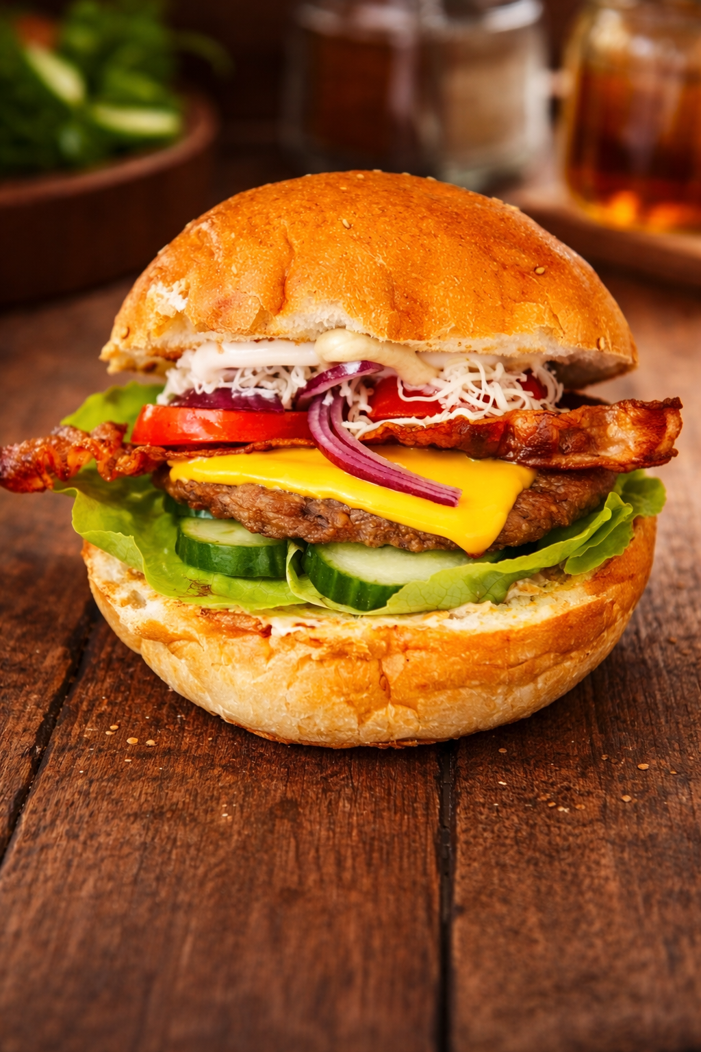 Sajtos-baconos hamburger